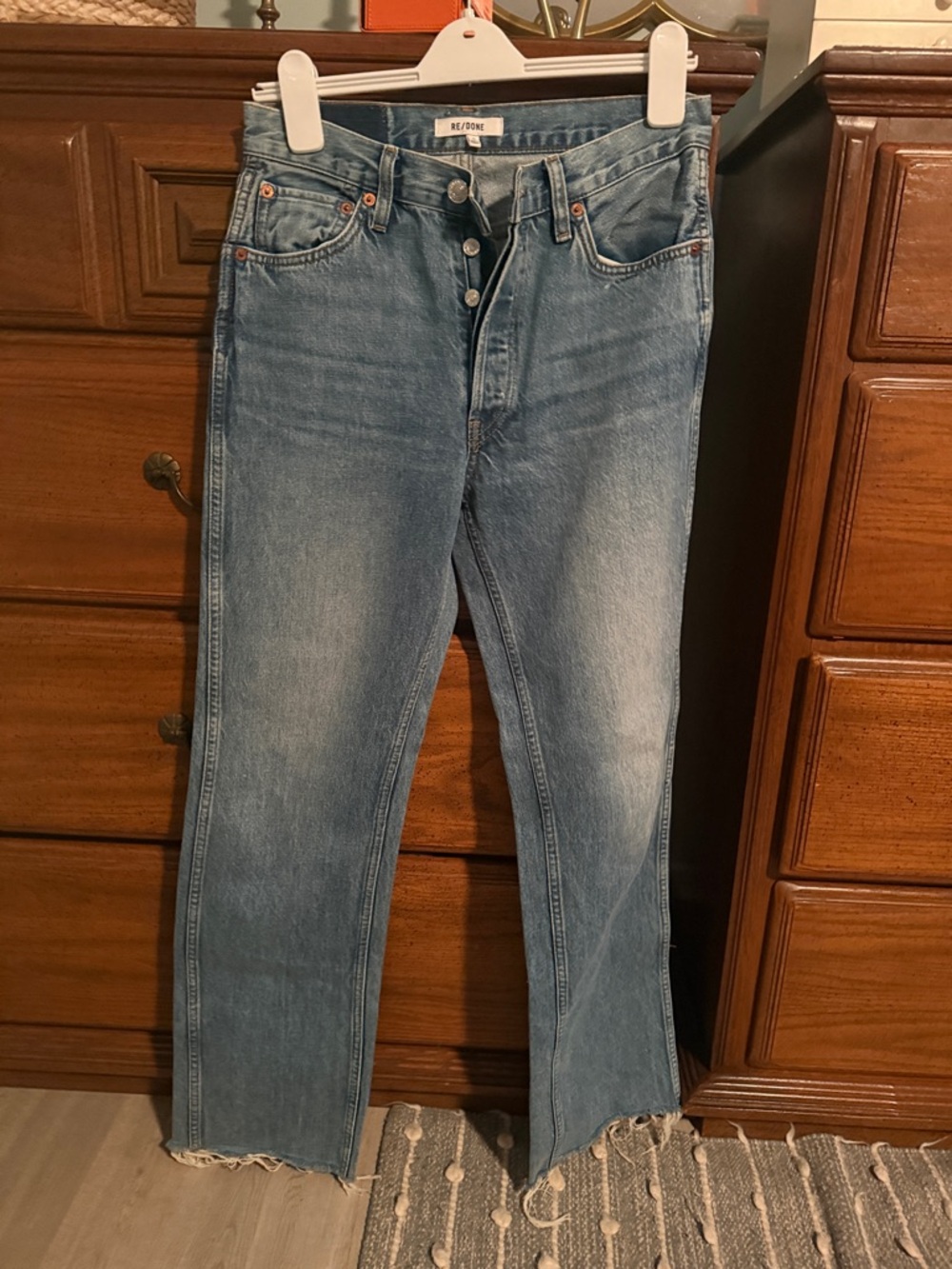 Re/Done High-Rise Washed Blue Straight Jeans